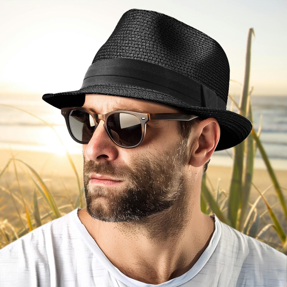 5254 Straw Fedora Hat Packable Short Brim Roll Up Trilby Hat Adjustable - Picture 5 of 5